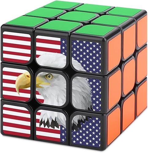 Cubo de velocidad de águila calva con bandera americana, cubo mágico de 3 x 3 x 3 pulgadas, caja de rompecabezas de giro suave, juegos de viaje para