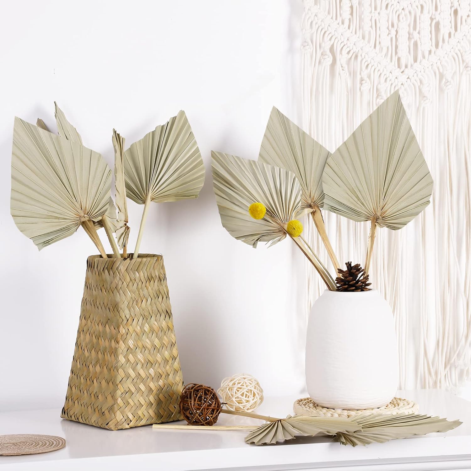 Cenkaiyang 40 Pcs Boho Dried Palm Spears Leaves, Real Palm Fans with Stem, Natural Dried Leaf Boho Home Decor for Vase, Wedding, Office, Home (40 Pieces)