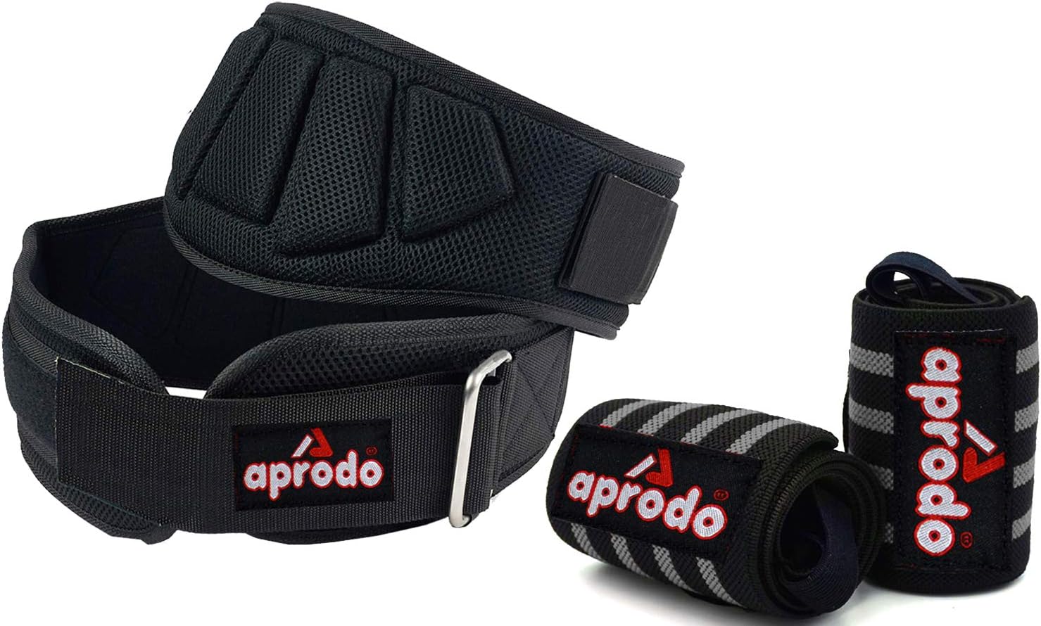 Aprodo Fitness Combo Power Nylon Weightlifting Belt with Wrist Support (1 Pair) for Men and Women (Black Grey Combo, Medium 32'' - 36'')