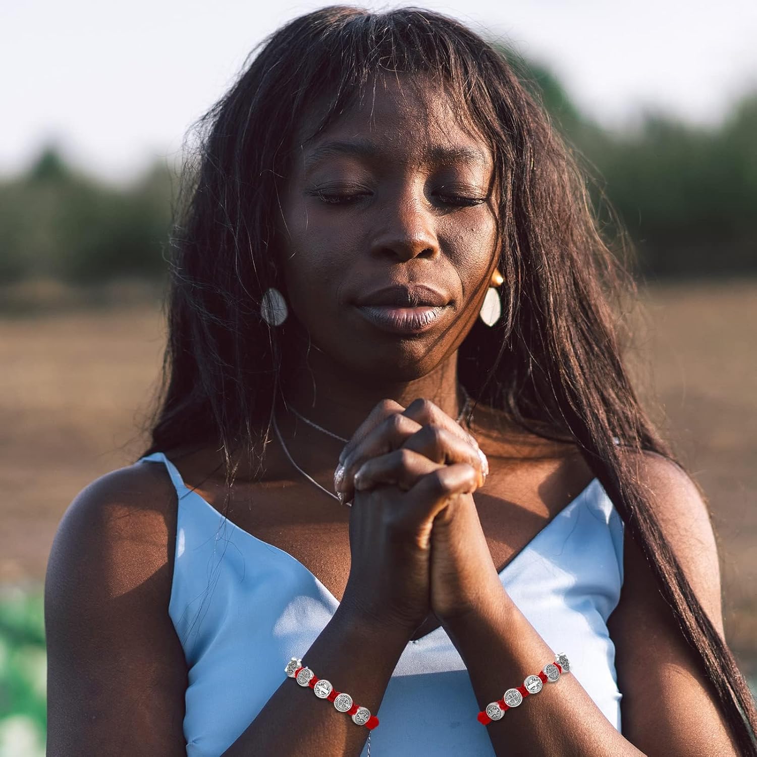 12/6 Pieces Pack San Benito Bracelets Protection Handmade Red Black Cord Benedict Wrist Bracelets Adjustable Medal Rosary Bracelet Luck Benedictine Serenity Blessing Friendship Bracelet for Women Men - Image 6