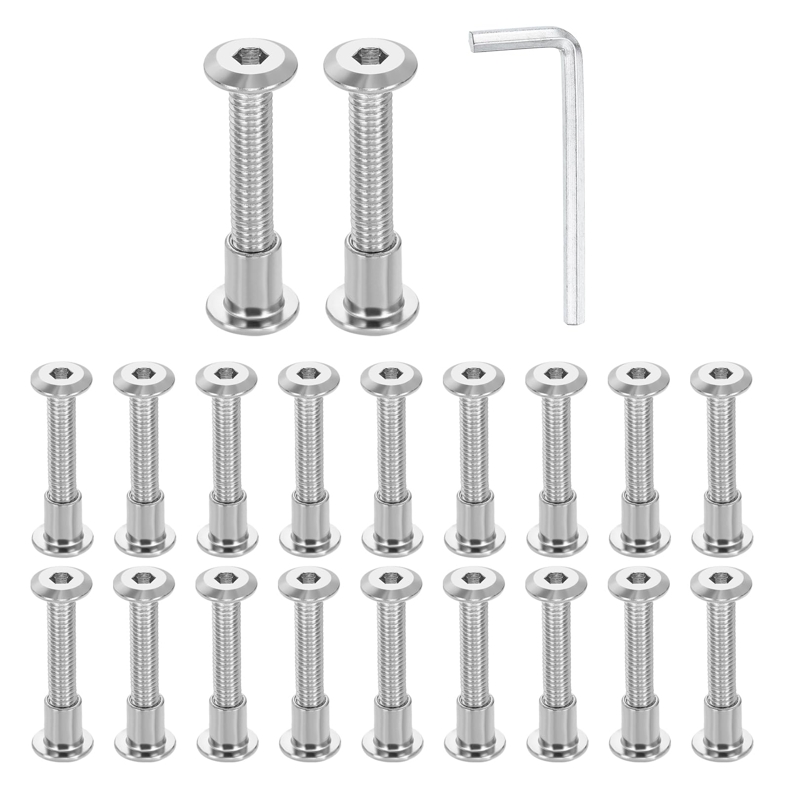 sourcing map 20 Set M6x40mm Hex Drive Socket Cap Bolt and M6x10mm Nuts with M4 Hex Wrench, Furniture Connector Bolts and Screws for Furniture Countersunk Belt, Silver