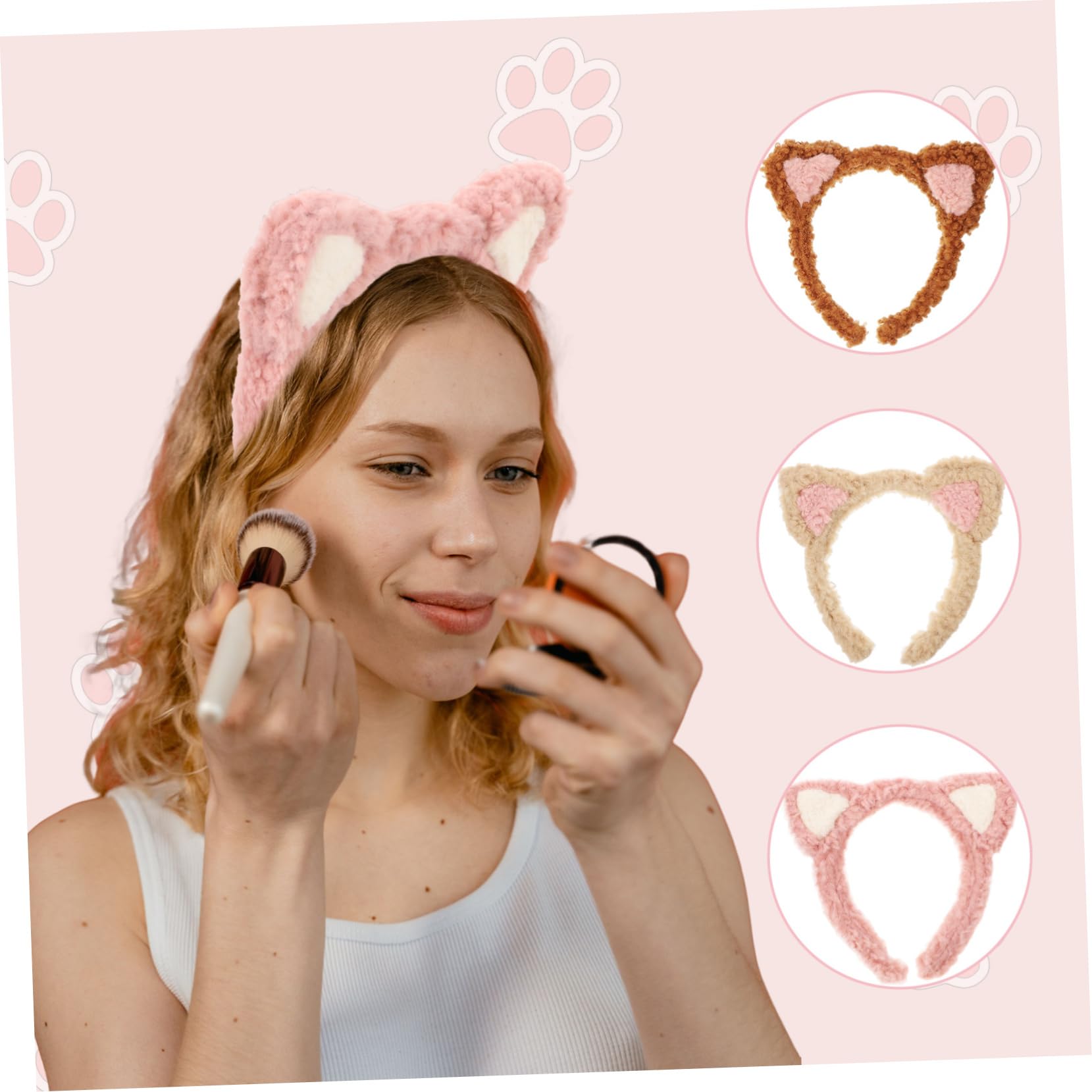Healeved 12piezas Diademas De Maquillaje Orejas De Gato Para Cuidado Facial Bandas De Lavado De Cara Para Mujeres Diseño y Elástico Oscuro