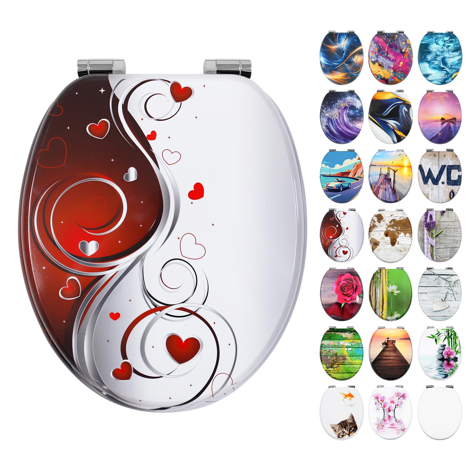 Fanmitrk Wooden Toilet Seat-Durable MDF Toilet Seat Soft Close in Various Patterns(MDFDJ2504) — image 1