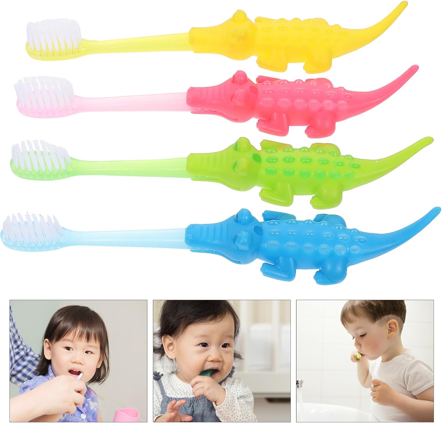 8Pcs Toothbrush Set with Supple Soft Bristles, Cute Cartoon Crocodile Design, Manual Oral Care for Ages 3-12, Mild Teeth Cleaning Tool for Boys and