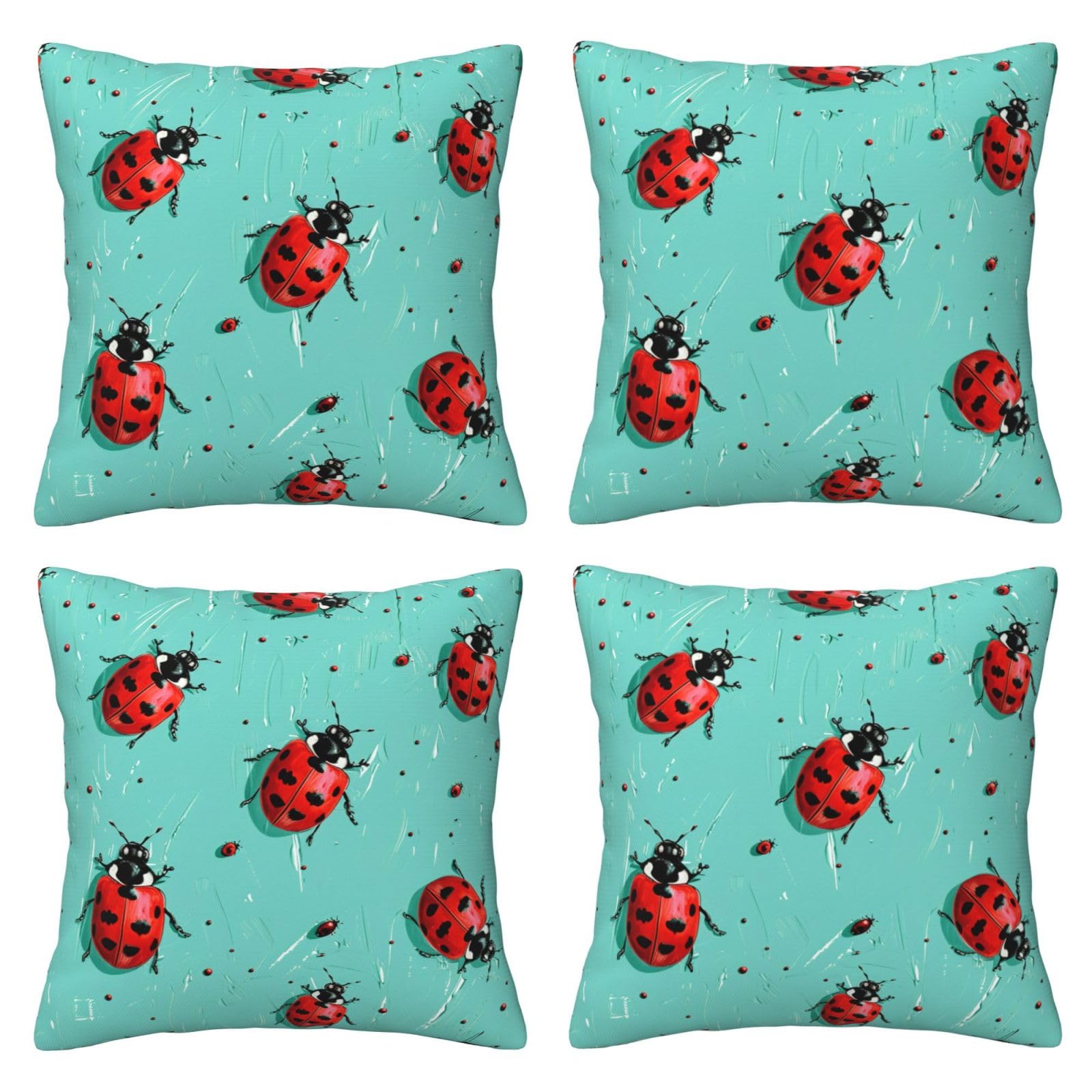 Red Ladybugs On A Blue Background Throw Pillow Cases 4 Pack Square Pillowcases Super Soft Pillow Protectors With Zipper for Couch Livingroom Sofa Bed Office Car,40x40 CM