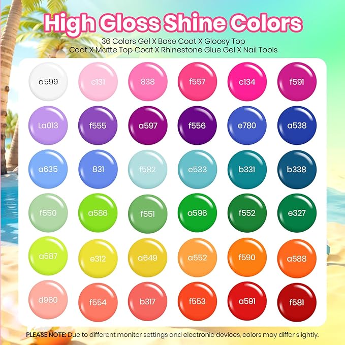 Set de 36 colores de esmalte en gel UV brillante neón miniatura 2