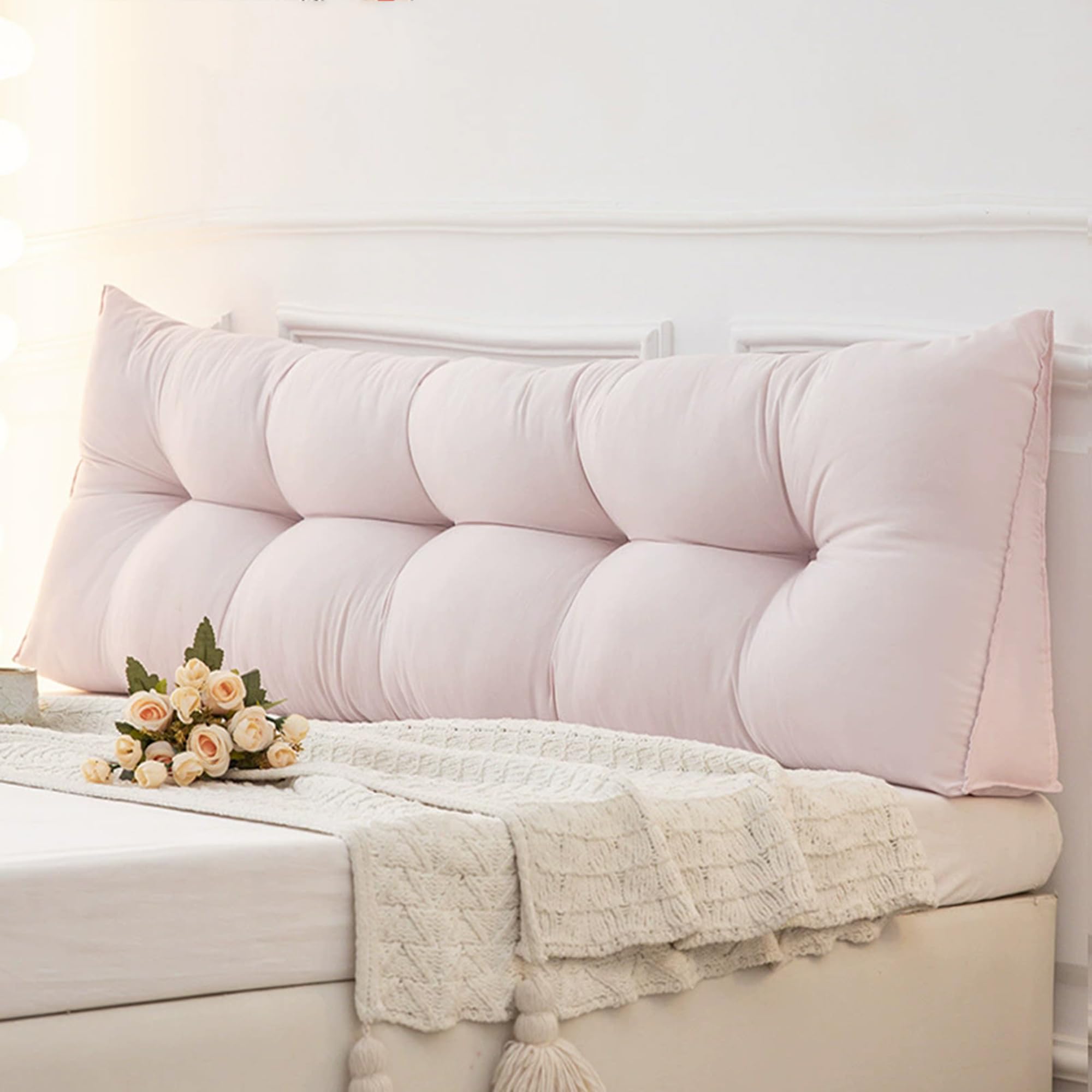 Hruile Wedge Lumbar Pillow, Triangular Headboard Cushion, Long Backrest Reading Pillow, Soft Sofa Daybed Positioning Bolster, Washable Waist Backrest Support Cushion (180x50x15cm,Pink1)