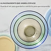 Vista 3 de Pyrex Colors Tinted (Juego de 3, Juego Completo) Cuencos Mezcladores de Vidrio Tintado Esculpidos con Tapas, Juego de Cuencos Anidables para Ahorro