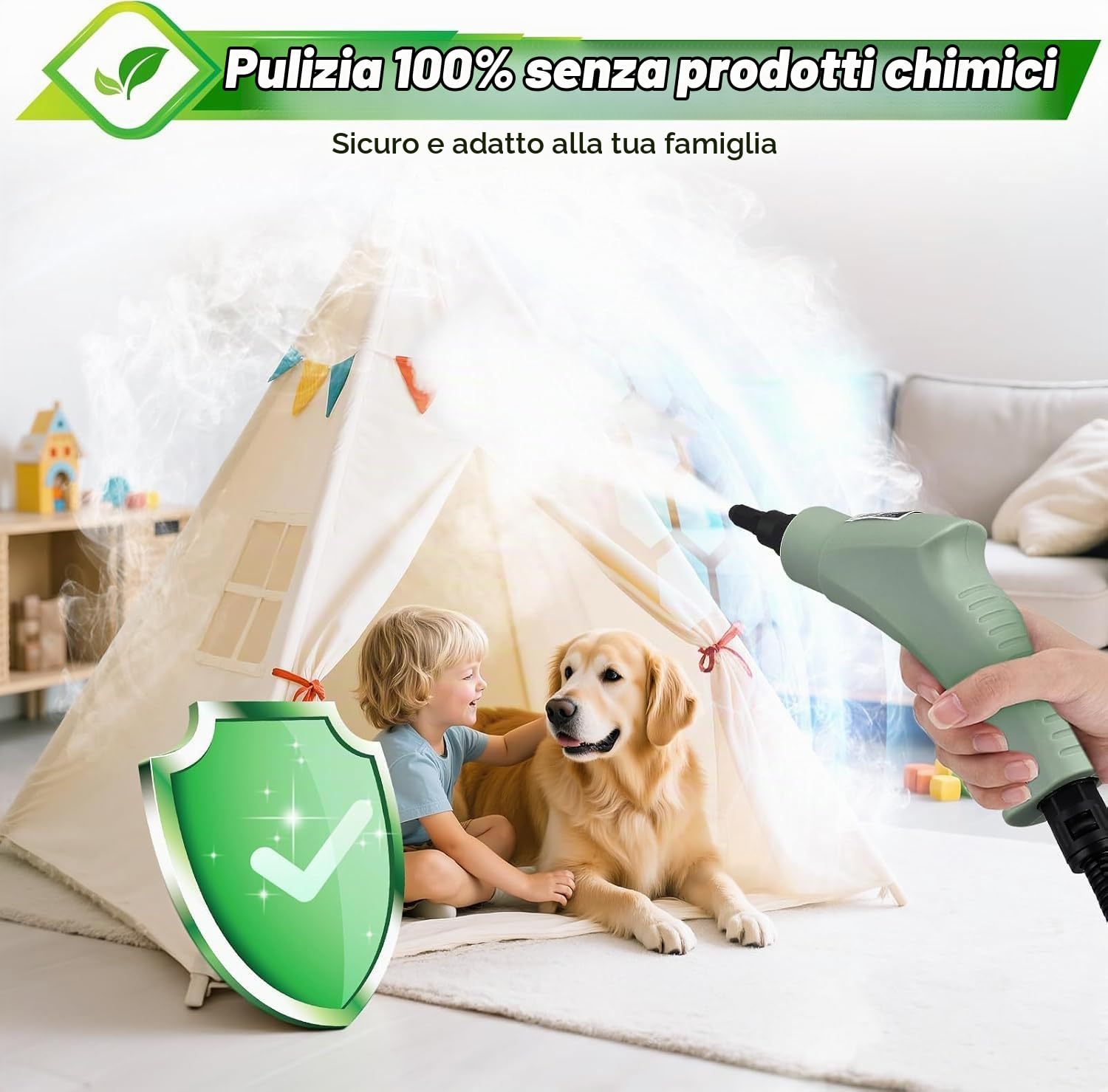 Pulitore a Vapore,2500W Pulizia a Vapore Portatile con 11 Accessori di Spazzole 1100 ML di Serbatoio Dell'acqua, Vaporetto Portatile di Mobili Lmbottiti per Mobili da Cucina, Bagno, Auto,Divano