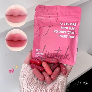 12 Color Mini Lipstick Set, Waterproof And Durable, Long Lasting Lipstick, Anti Smudging, Cute Capsule Shape, Multi-Color Portable Lipstick, Gift For Ladies, Mothers And Girls (#12, 12 * 1.4g)
