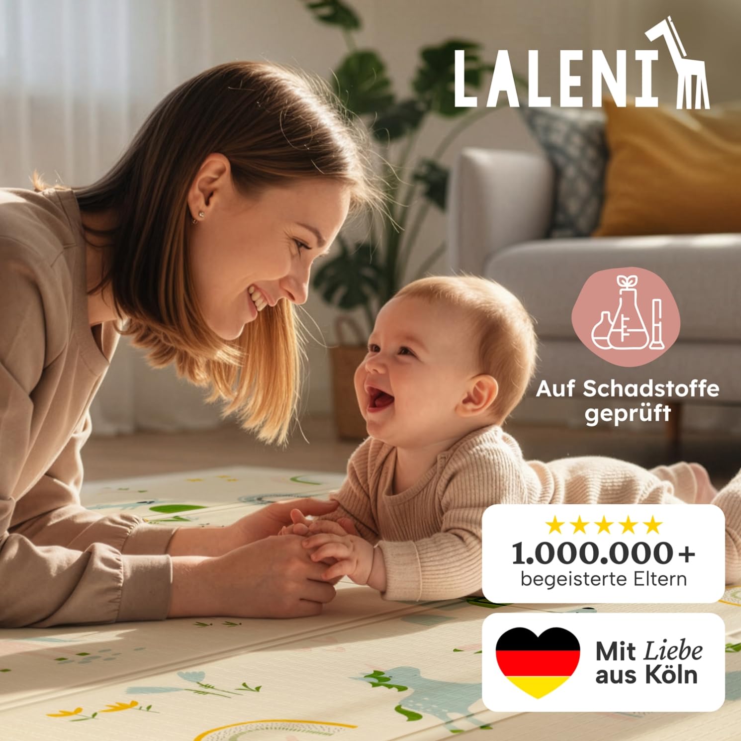 Laleni Krabbelmatte Baby 120x150x1 cm - wasserdichte Spielmatte Baby faltbar - isolierende Bodenmatte Kinder - weich & schützt vor kaltem Untergrund - Krabbeldecke outdoor & indoor - Einhorn-Motiv