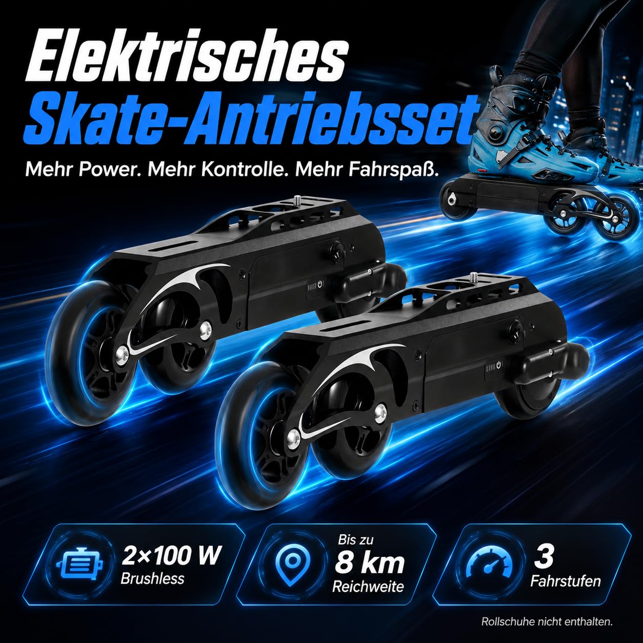 Skate-Räder E-Skateboard-Rad Elektrisch Rollschuh-Rad Mit Fernsteuerung für Schlittschuhe auf dem Markt. Ideal zum Skaten, für Partys, Discos, Tänze und Geburtstage.