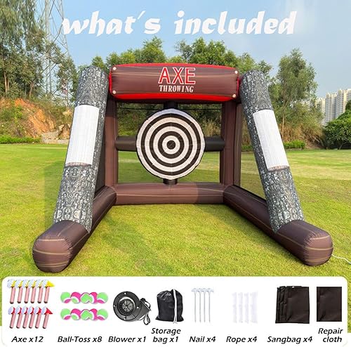 Miniatura 4 de Juego de lanzamiento de hacha inflable + juego de mesa inflable de lanzamiento de bolas con 1 soplador de aire y 12 hachas y 10 bolas para eventos
