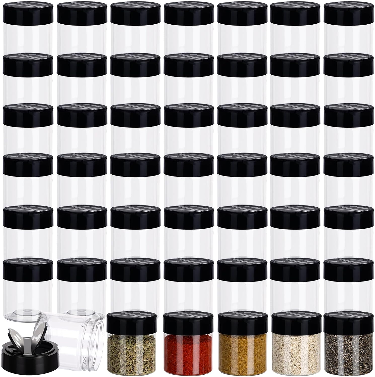 100 Pack 4 oz Spice Jars Plastic Clear Empty Bottles with Shaker Lids Bulk Reusable Seasoning Containers for Herbs Spices Powders Glitter
