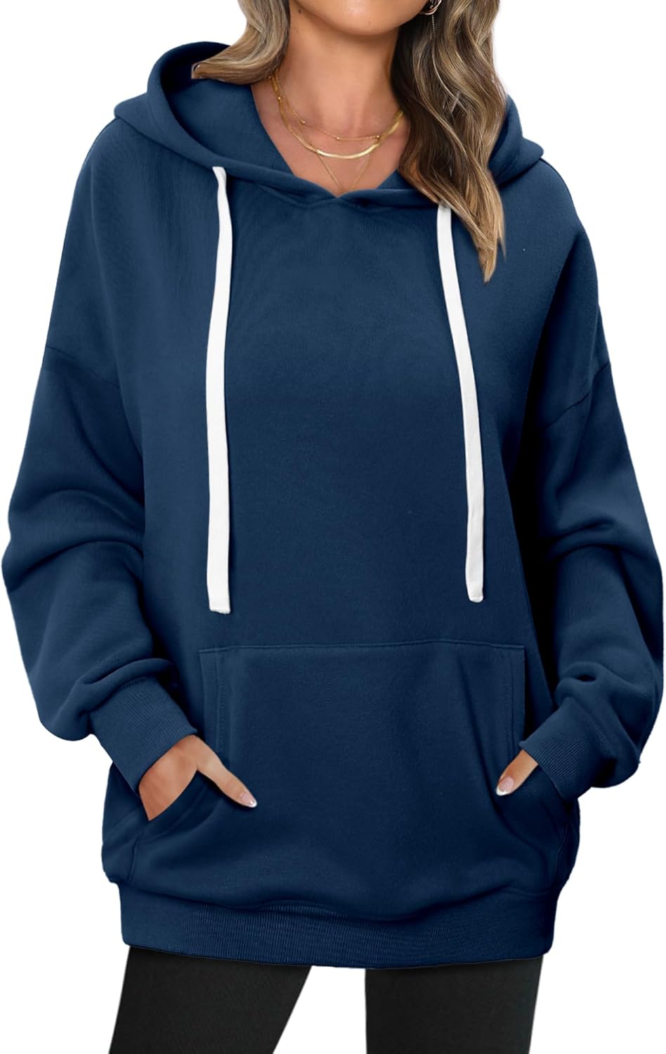 onlypuff Women Hoodies Pullover Drawstring Essential Sweatshirt Long Sleeve Kangaroo Pocket Fleece Basic Sweatshirts