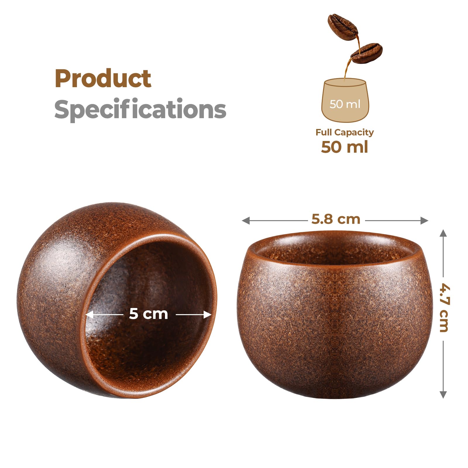 ecooe Espressotassen Dickwandig aus Steingut 5er Set 50ml, Handgefertigt Porzellan Kaffeetassen, Keramik Teetassen Geschenke für Frauen Männer Beste Freundin Partner, Weihnachtsgeschenke