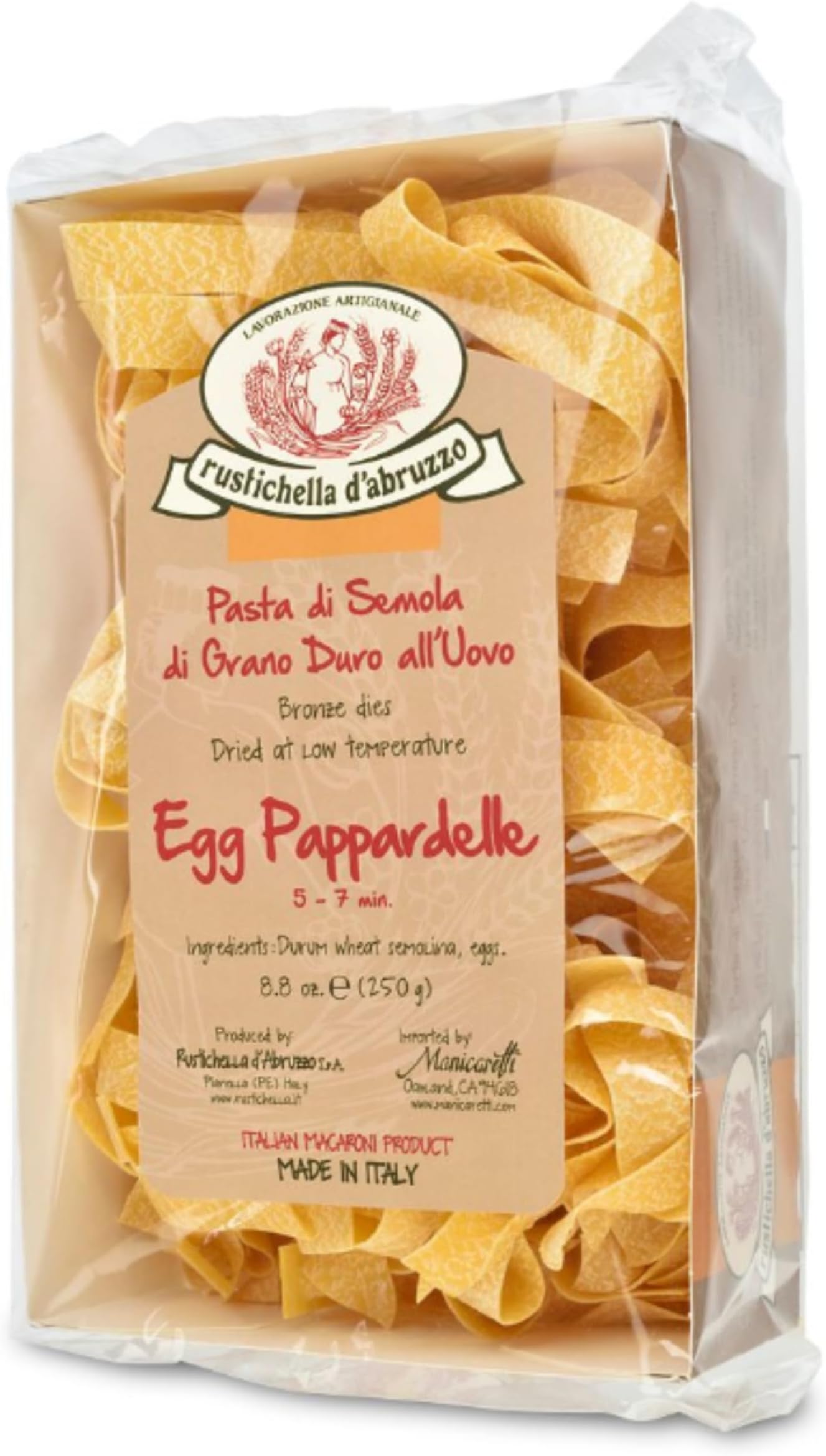 Rustichella d'Abruzzo Egg Pappardelle - 250g Wide Egg Pasta - Traditional Italian Flavor - Perfect for Chunky Sauces