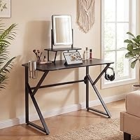 Vista 11 de COMHOMA Escritorio de tocador de maquillaje con espejo y luces, juego de mesa de tocador y silla con 5 cajones y estación de carga, cómoda