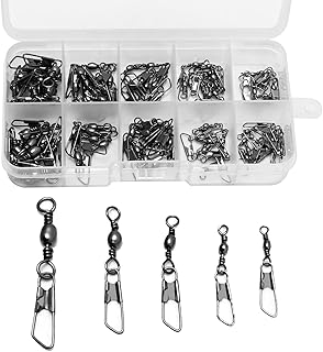 100pcs Barrel Snap Swivel Fishing Accessories, Fishing Barrel Swivel with Safety Snap and Solid Ring Interlock Snaps High Strength Tackle for Quick Connect Fishing Lures Size 6# 8# 10# 12# 14#