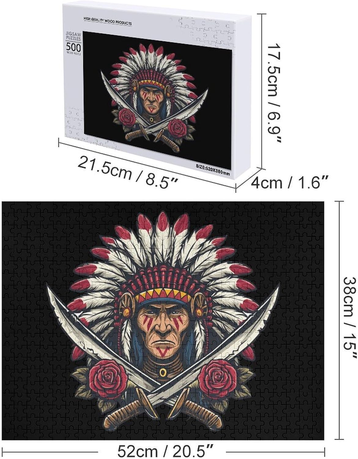 Indian Chief Floral Puzzles for Adults 500 PCS Wooden Jigsaw Puzzle Wall Decor Christmas