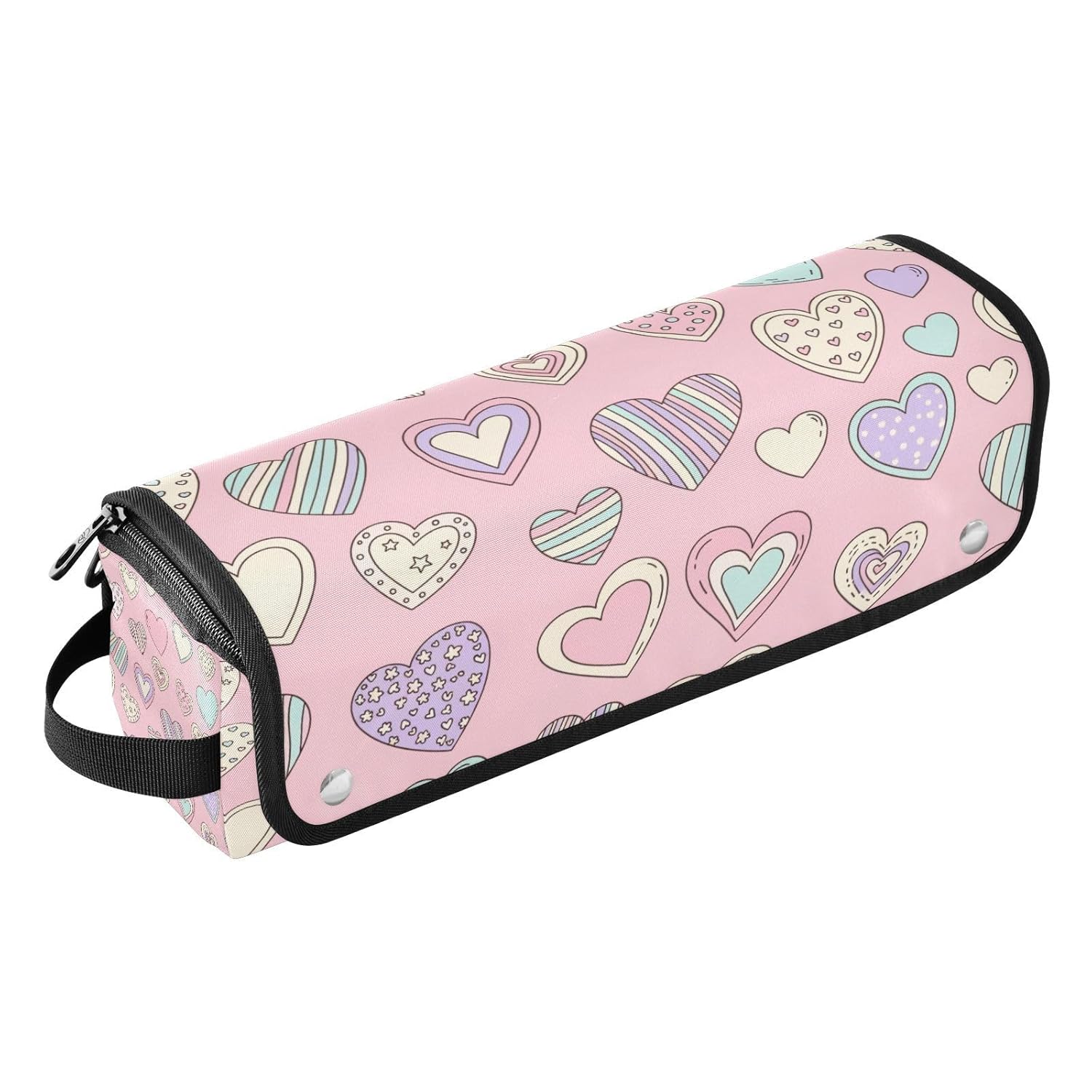Hand-drawn Heart Valentines Hair Tools Travel Bag Portable Hair Accessory Organizer with Heat Resistant Mat 2 in 1