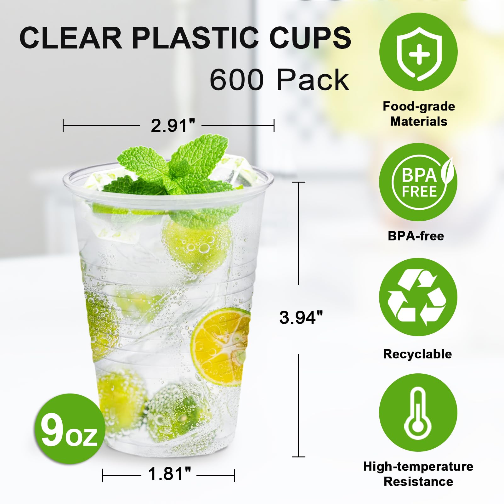 SIUQ 600 Pack 9 oz Plastic Cups, Clear Disposable Plastic Water Cups Bulk — Amazon image 5