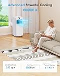 Portatif Air Conditionneur 8000 BTU, Air Unité de conditionnement pour la salle de bureau à domicile, avec kit de fenêtre, au calme, 2 Vitesses, 24H Détecteur automatique, mode refroidissement/déshumidificateur, chambres froides jusqu'à grande taille Space