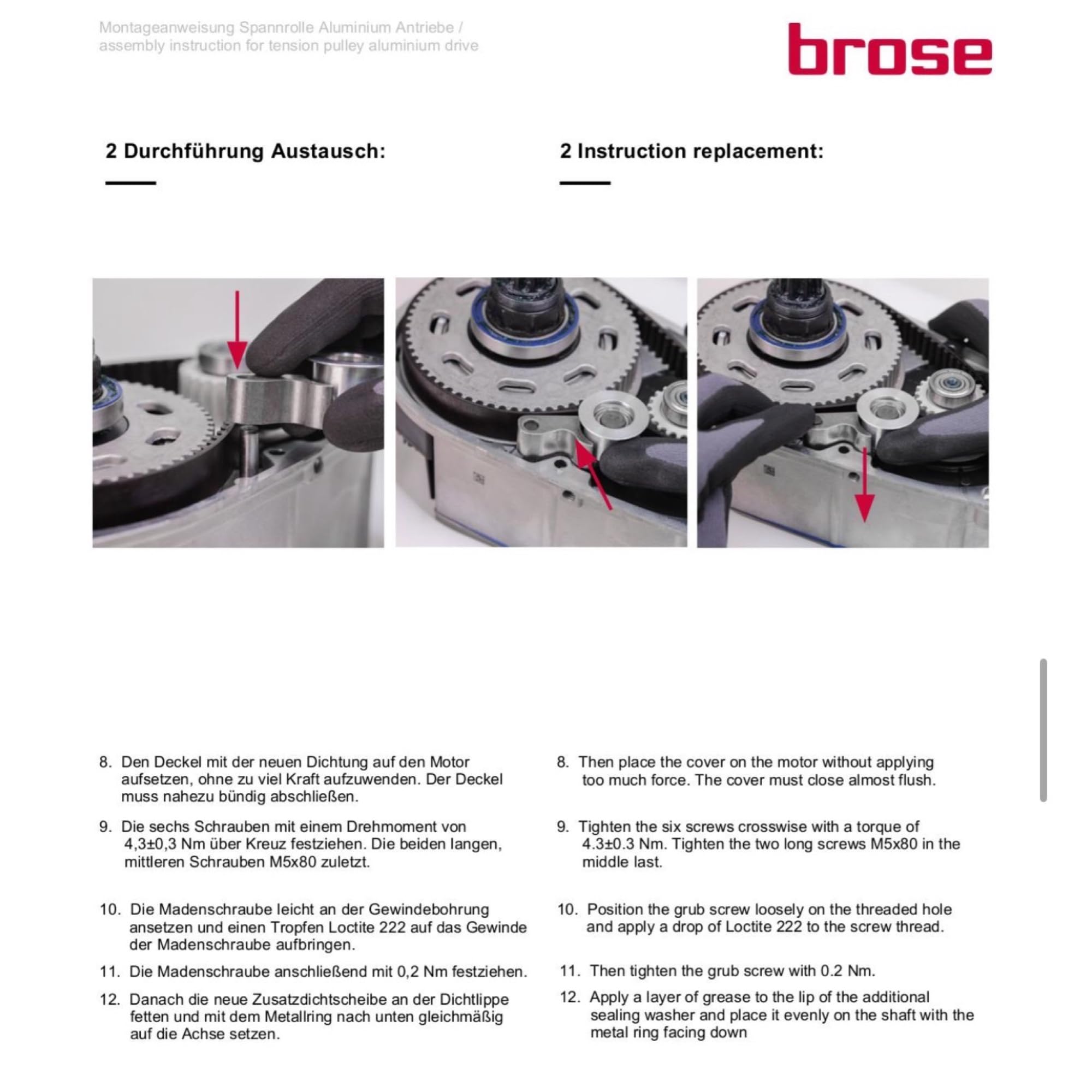 BROSE Ebike Motor Ersatz Zahnriemen Riemen- Spannrolle Tension Pulley C, T, TF, S und MAG Ersatzteilnummer : G63624-100