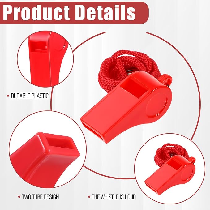100 silbatos rojos de plástico con cordón para entrenadores miniatura 3