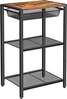 HOOBRO 28.7 Inch Tall Side Table, 3-Tier Industrial Telephone End Table with Adjustable Metal Mesh Basket, Desk Side Table with Storage Shelves, for Living Room, Bedroom, Rustic Brown BF06DH01