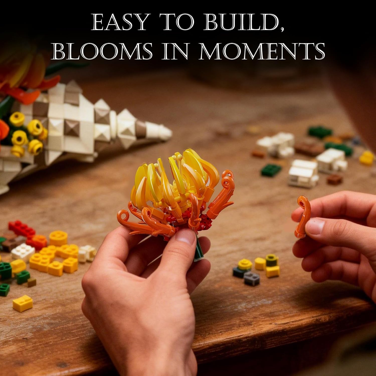 Vziimo Chrysanthemum Building Set, MOC Chrysanthemum Botanicals & Conch Model Kit for Home Office Decor, Artificial Flower Gift Toy for Adults Woman 14+ (585PCS)