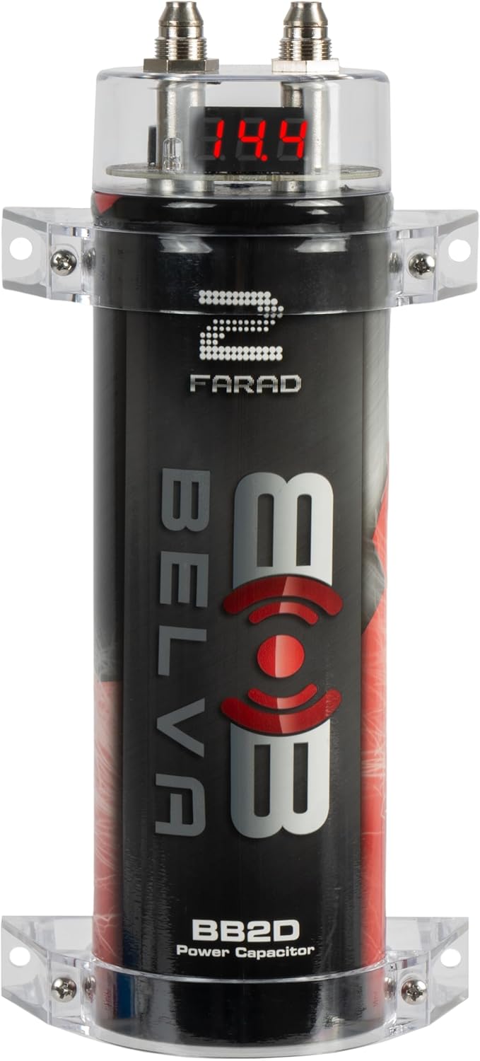 Belva BB2D 2.0 Farad Capacitor with Digital Red Display, Perfect for Systems up to 2000W