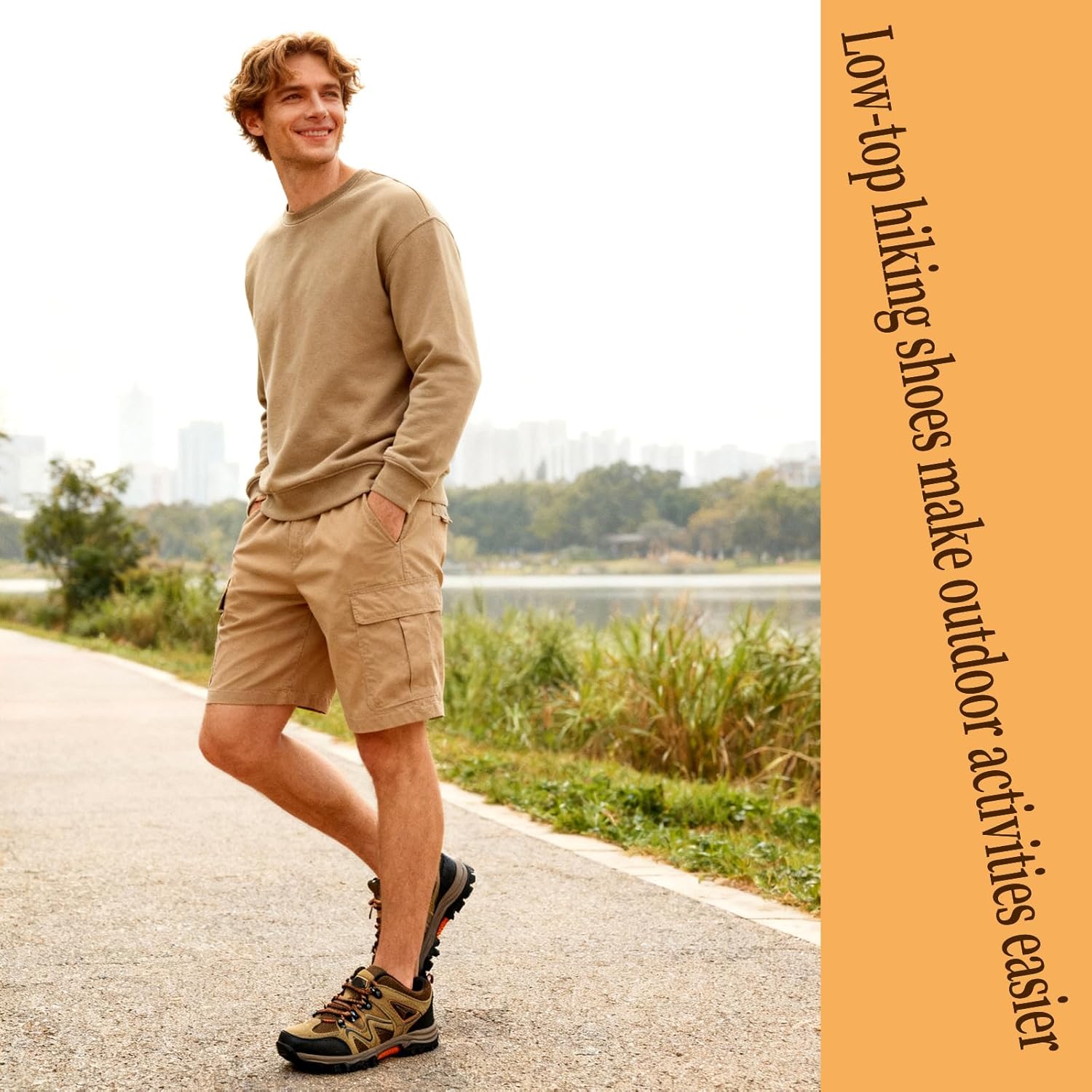 Men's Waterproof Hiking Shoes Lightweight Breathable Outdoor Sneakers Slip Resistant Trekking Shoes for Camping Travel Walking(Brown,9.5/43)