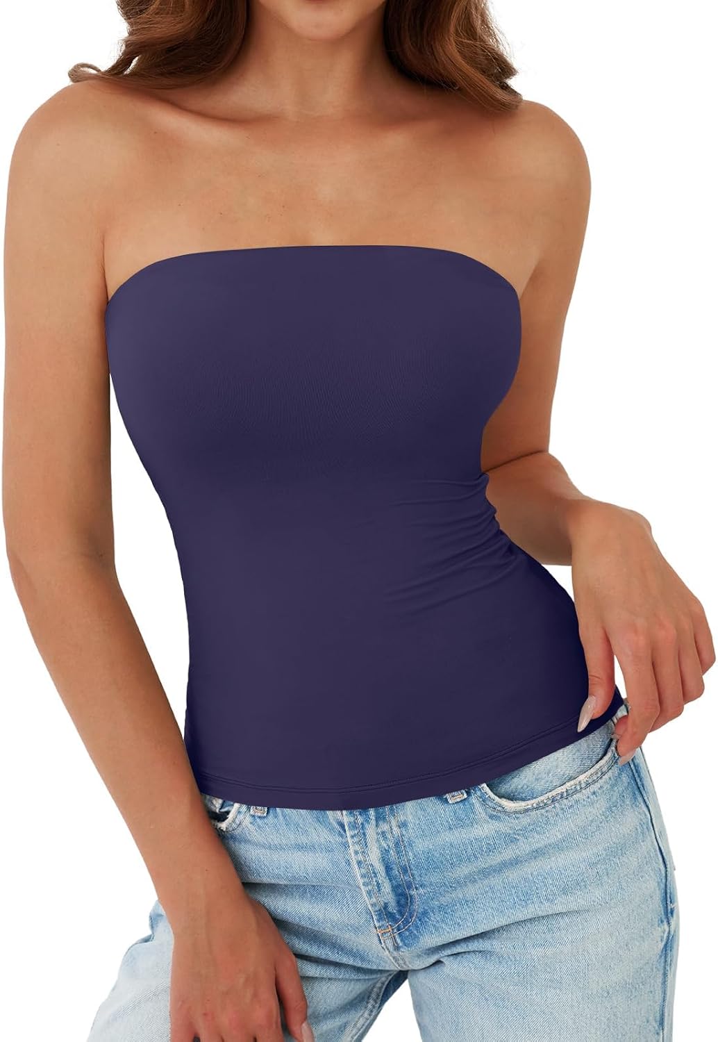 Womens Strapless Crop Top with Built in Bra and Tube Tank Top Cute Y2K Summer Fashion - Image 2