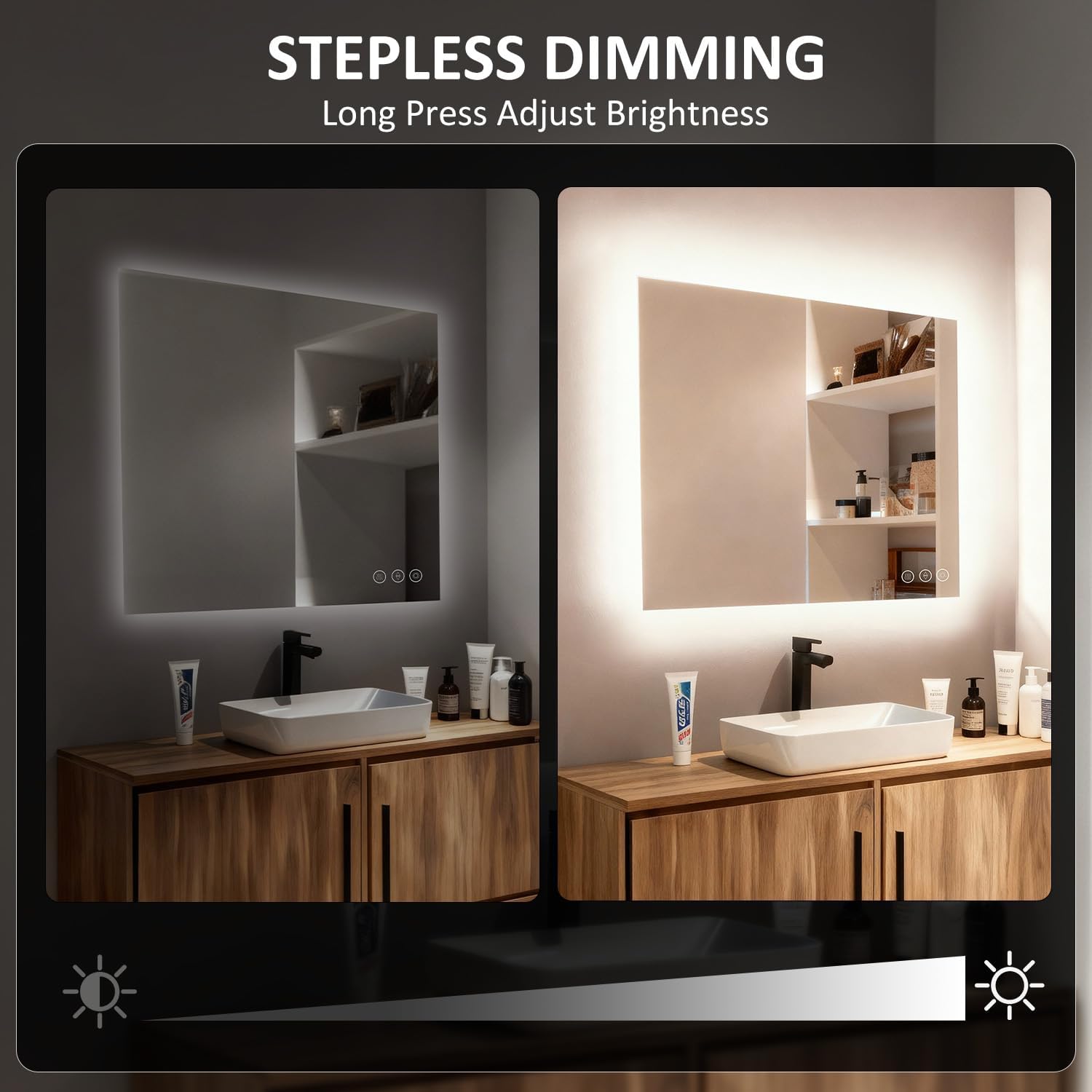 LED Bathroom Mirror 30"x30", 3-Colors Backlit, Stepless Dimmable, Anti-Fog, Memory, Wall Mounted Vanity Mirror with Lights, Eco Copper-Free, Perfect for Bathroom & Bedroom