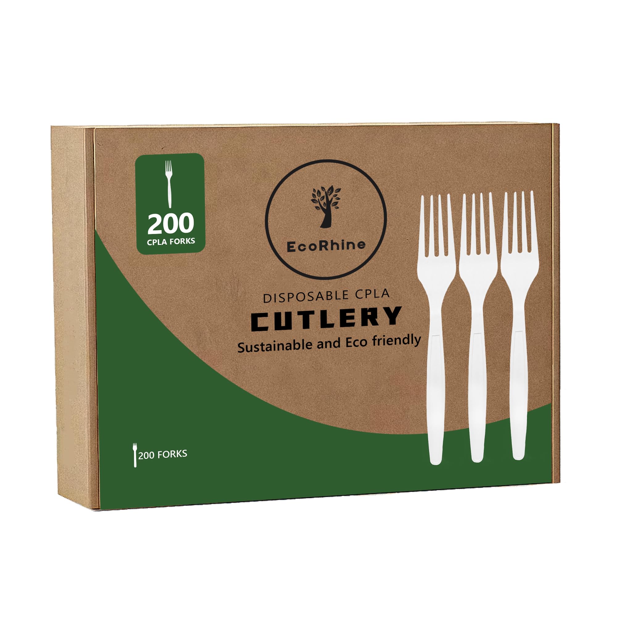 Juego de cubiertos desechables CPLA – Juego de 200 tenedores compostables CPLA – Juego de cubiertos desechables para exteriores, fiestas, camping y más
