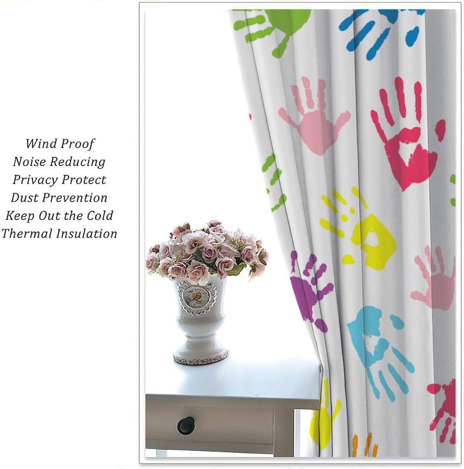 Kids Boys Girls Curtains,Color Handprints Print Pattern Window Treatments for Nursery Baby Bedroom Playroom Living Room Children's Day Window Drapes 2 Panels Sets Total Size 42" x 45"
