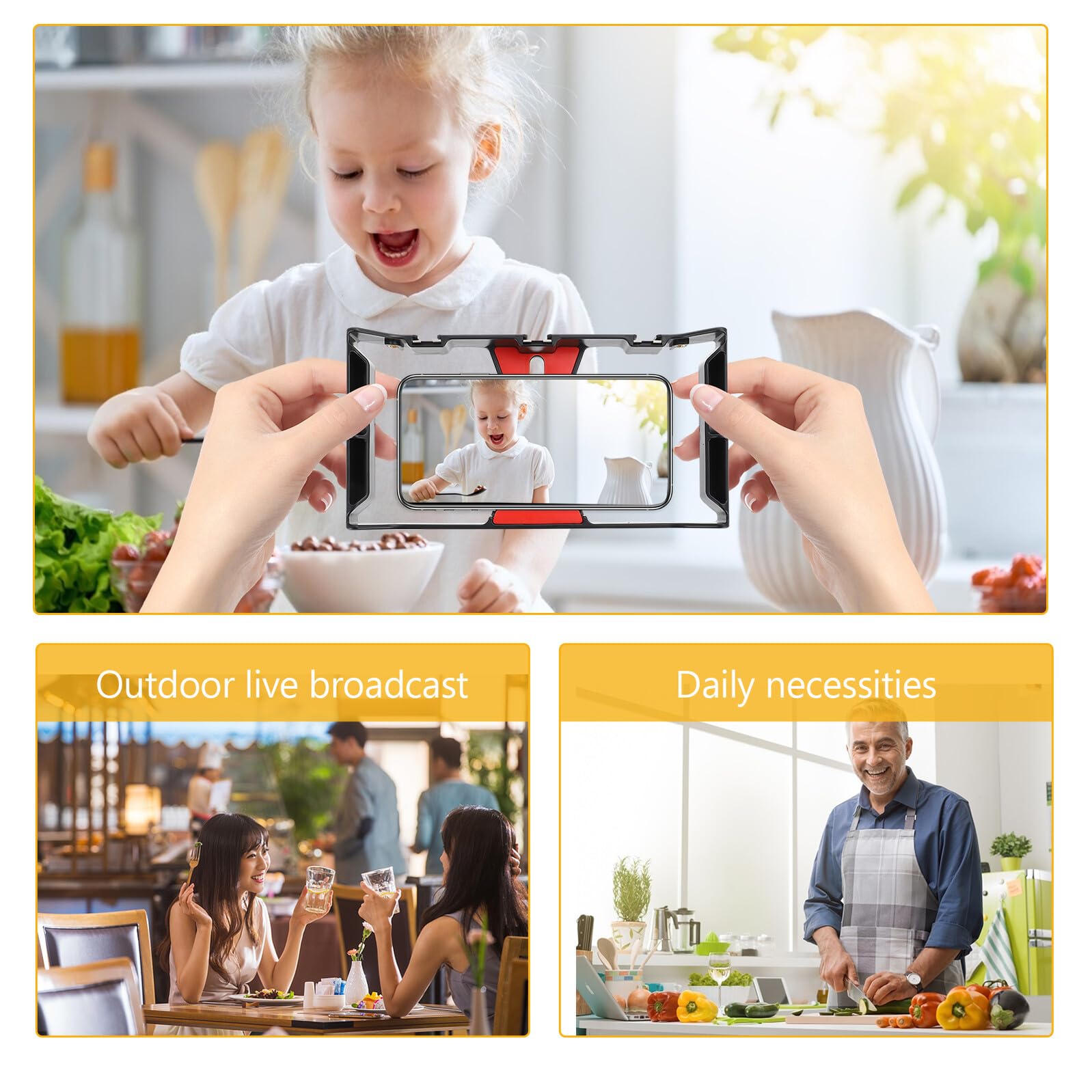 Stabilisateur Smartphone pour Téléphone Portable, Support Vidéo pour Téléphone en Abs Noir, Usage Horizontal et Vertical, Connectable Trépied, pour Vidéo