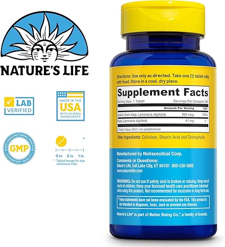 Miniatura 2 de Nature's Life Kelp islandés 41 mg - Suplemento de yodo de algas marinas de agua de mar islandesa - Soporte tiroideo para mujeres y hombres con 225