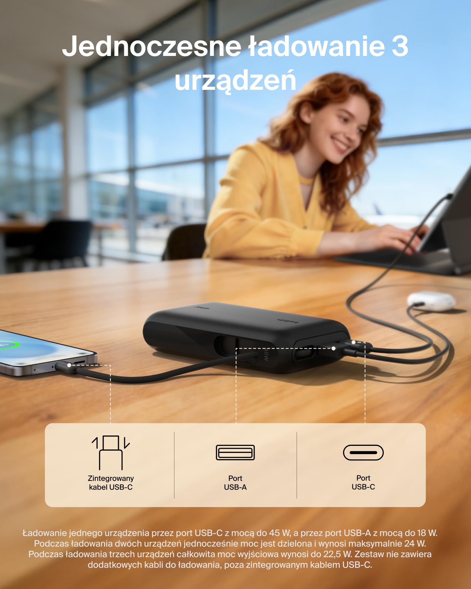 Belkin UltraCharge Powerbank 10 000 mAh, Kabel USB-C, Wyświetlacz – Czarny