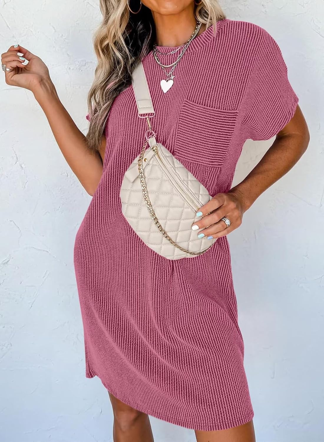 Acelitt Womens Casual Summer Crewneck Short Sleeve Ribbed Mini Tshirt Dress, XS-3XL - Image 3