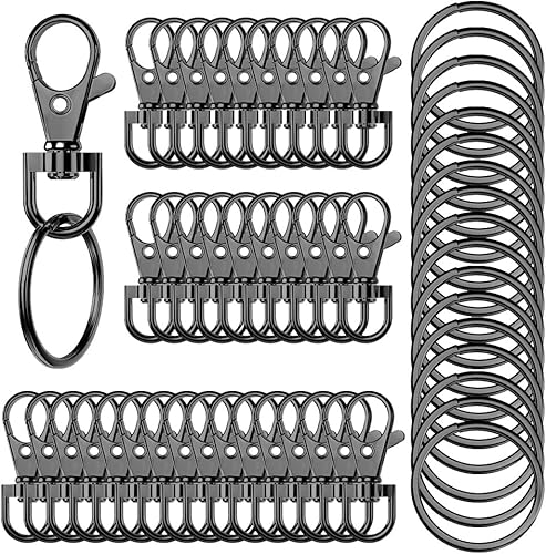 Miniatura 1 de 100 llaveros giratorios de alta calidad con llaveros, clip de llavero de metal y llavero, 50 ganchos para llaveros y 50 llaveros para cordón,