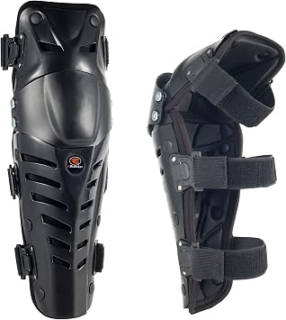 Ridbiker 1 Pair of Movable Knee Shin Guard Pads Three Sections 2Pcs Breathable Adjustable Knee Cap Pads Protector Armor for Motorcycle Cycling Racing Black