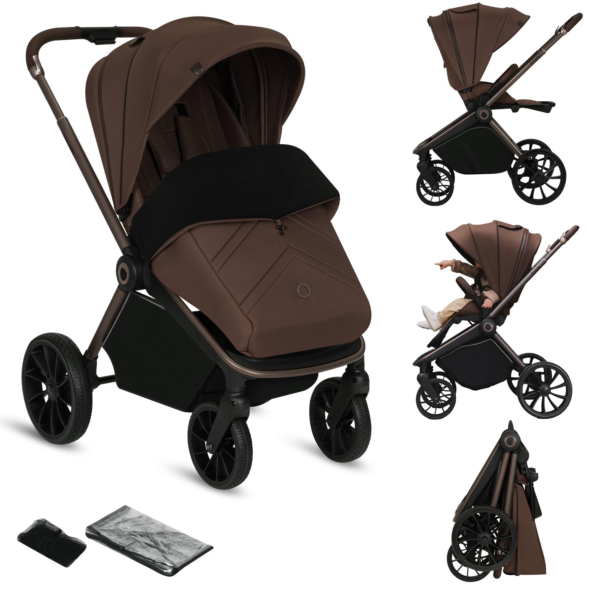 LIONELO Mika Plus 3-in-1 Baby Stroller With Carrycot Seat & Car Seat I-Size, Off-Road Wheels, Canopy UPF50 , 5-Point Belt, Adjustable Backrest & Footrest, Foldable, Up To 22 Kg, Incl Accessories, Grey