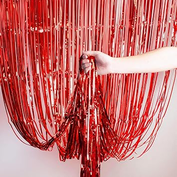 2pcs 3.2ft x 6.5ft Foil Fringe Curtain Door Curtains, Metallic Tinsel Curtains Streamers for Birthday Graduation Wedding Engagement Bridal Shower Bachelorette Holiday Party Decoration (Red)