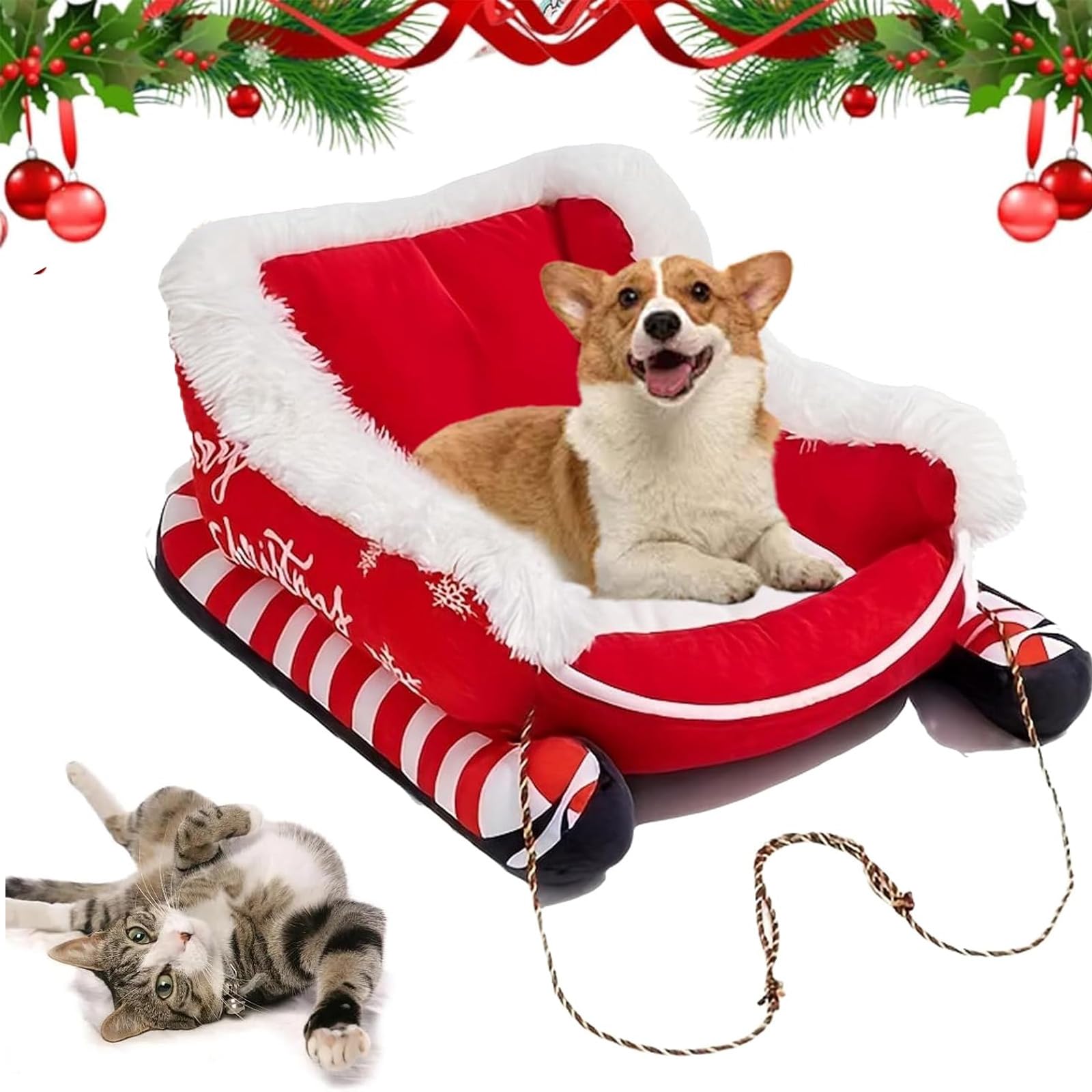 Cadeau confortable pour chat et chien avec ce lit de Noël en peluche