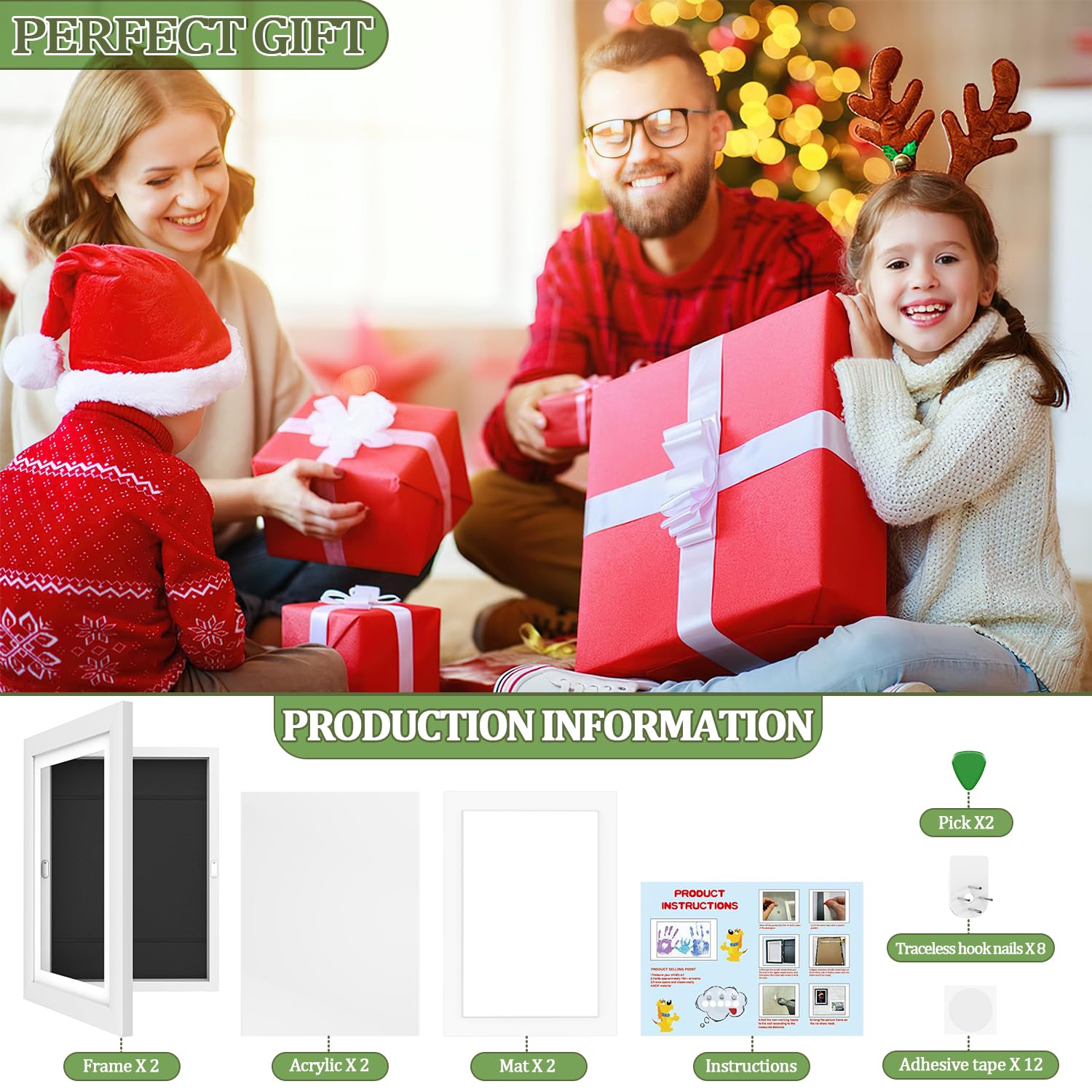 Upgrade Kids Artwork Frames Changeable, 2 Pack Front Easy Opening Holds 50-150 A4 Picture Frame, Kids Art Frames Interchangeable Picture Display, Placing or Hanging Kid Drawings Crafts (White)