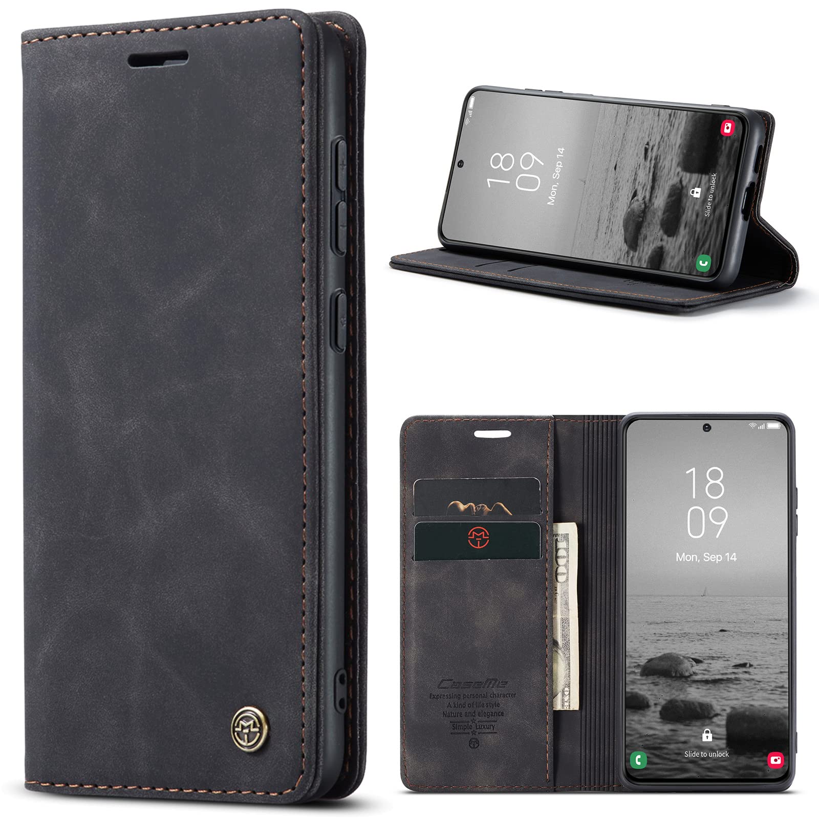CaseMe for Samsung Galaxy S23 Wallet Case,Soft PU Leather Flip Case Magnetic Stand Flip Protective Cover Leather Case with ID & Credit Card Slots