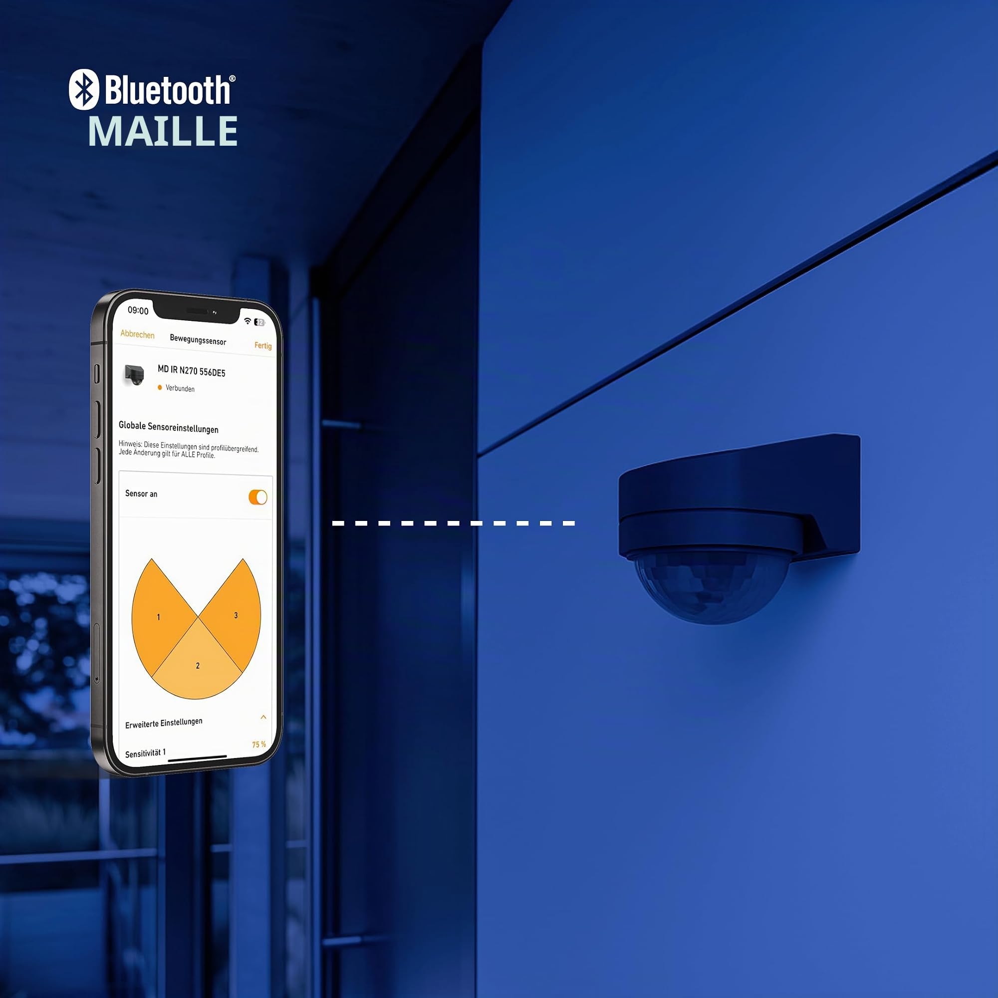Steinel MD IR N270 Anthracite - Détecteur de Mouvement Intelligent à 270° pour Montage Mural | Zone de détection étendue & Commande par app Via Bluetooth Mesh | Zone de détection étendue 270° | Contrôle via app Bluetooth Mesh | Parfait pour les façades et
