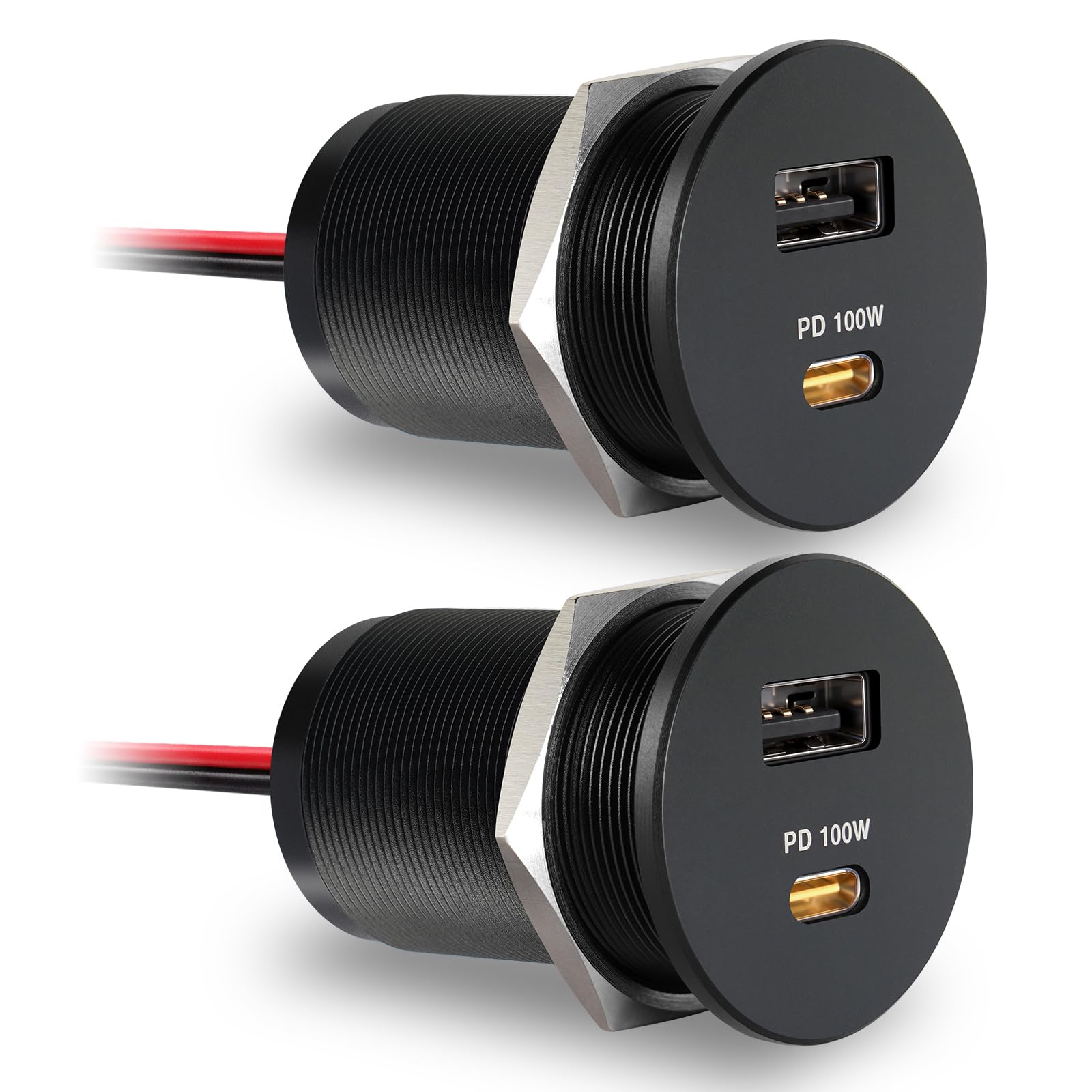 acegoo Toma USB 12V 100W PD3.0 y 18W QC3.0, Camper Aluminio Impermeable Enchufe, Computadoras Portátiles Cargador de Coche, Carga Rápida para Autocaravana Barco Marino (2 Piezas) | Carga rápida, para caravana, barco, autobús, coche, camión